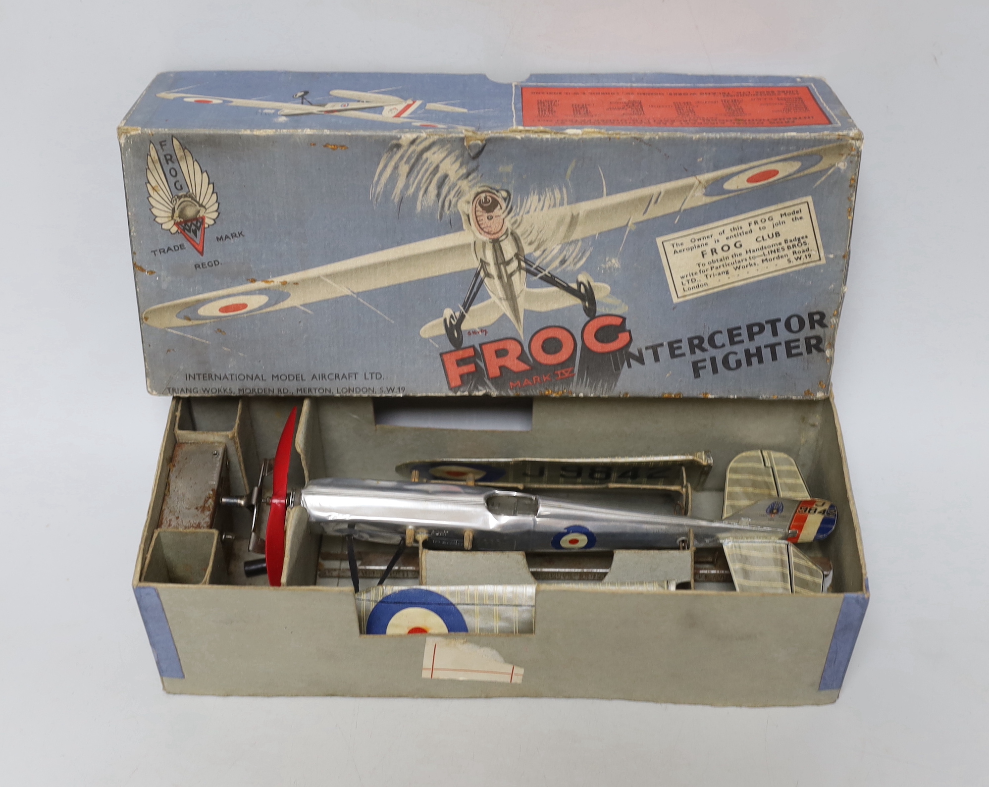 Vintage Frog Mark IV interceptor fighter model plane with box